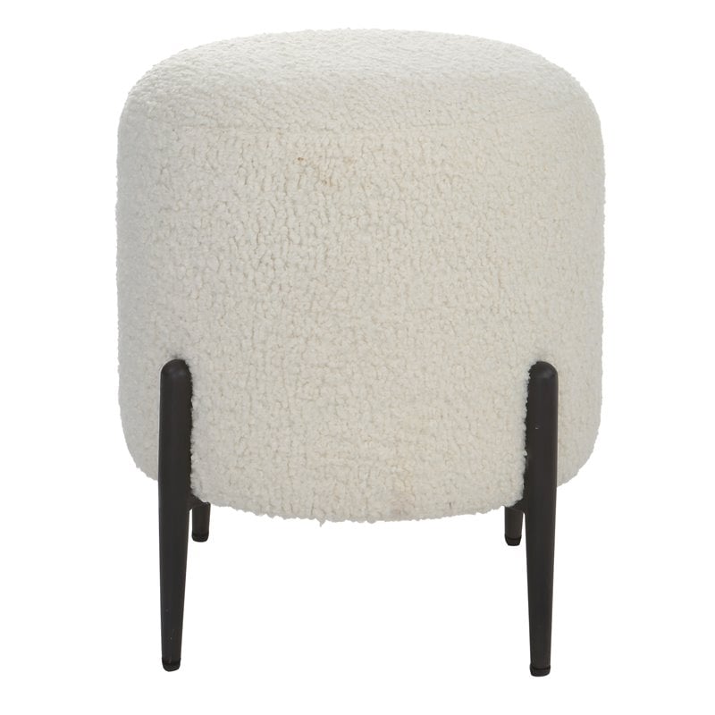 Uttermost Arles Contemporary Fabric Shearling Ottoman in White/Satin Black
