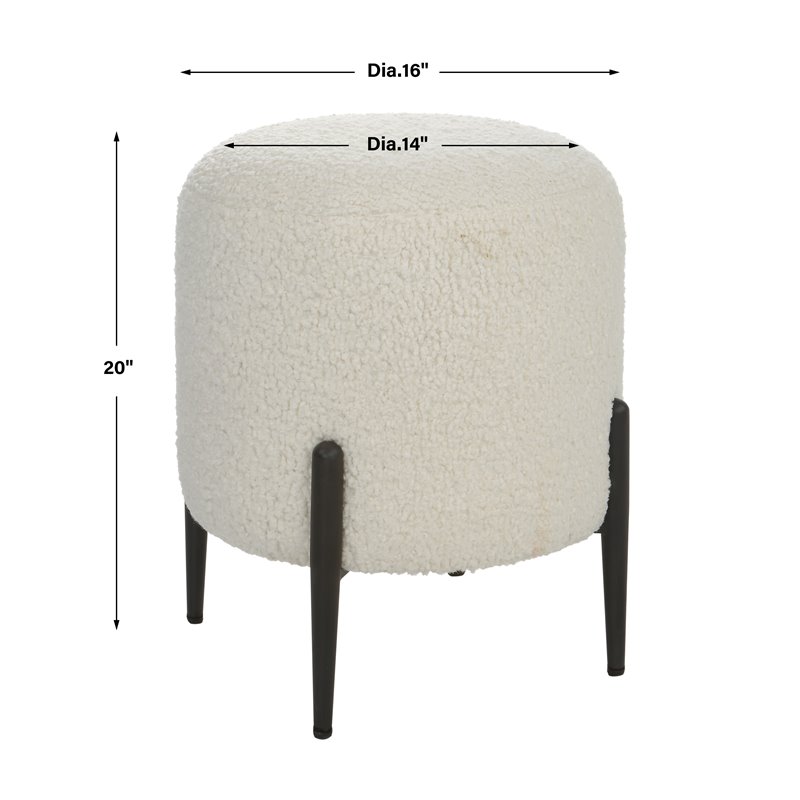Uttermost Arles Contemporary Fabric Shearling Ottoman in White/Satin Black