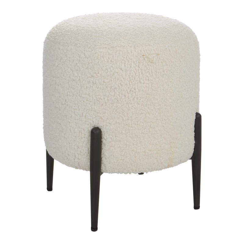 Uttermost Arles Contemporary Fabric Shearling Ottoman in White/Satin Black
