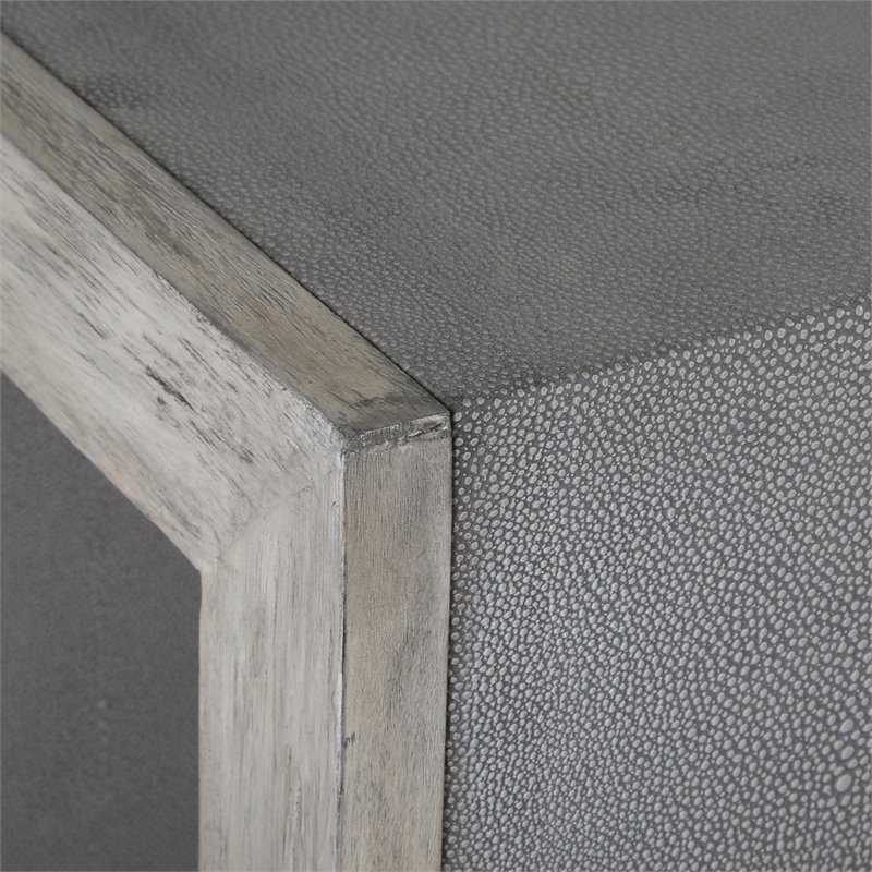 Uttermost Aerina Contemporary Wood & Faux Shagreen End Table in Light Gray