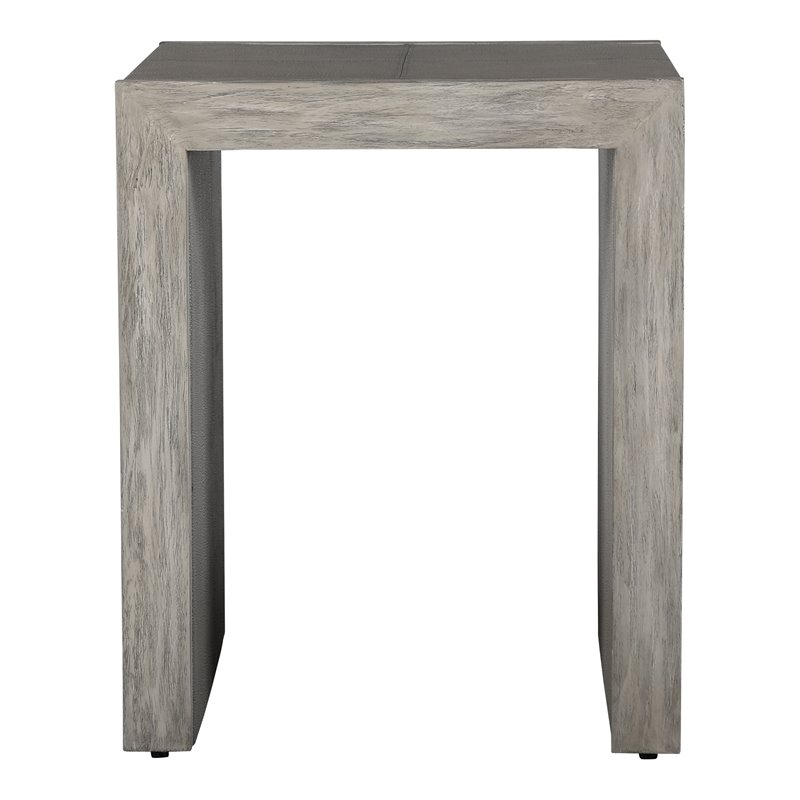 Uttermost Aerina Contemporary Wood & Faux Shagreen End Table in Light Gray