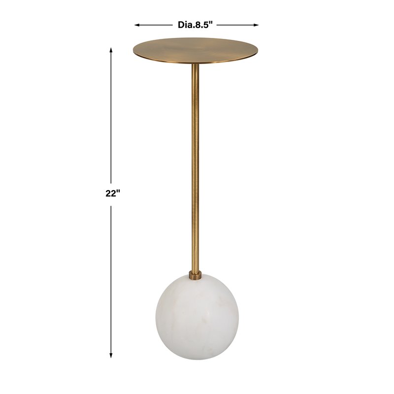 Uttermost Gimlet Contemporary Metal and Marble Drink Table in Honed White/Brass