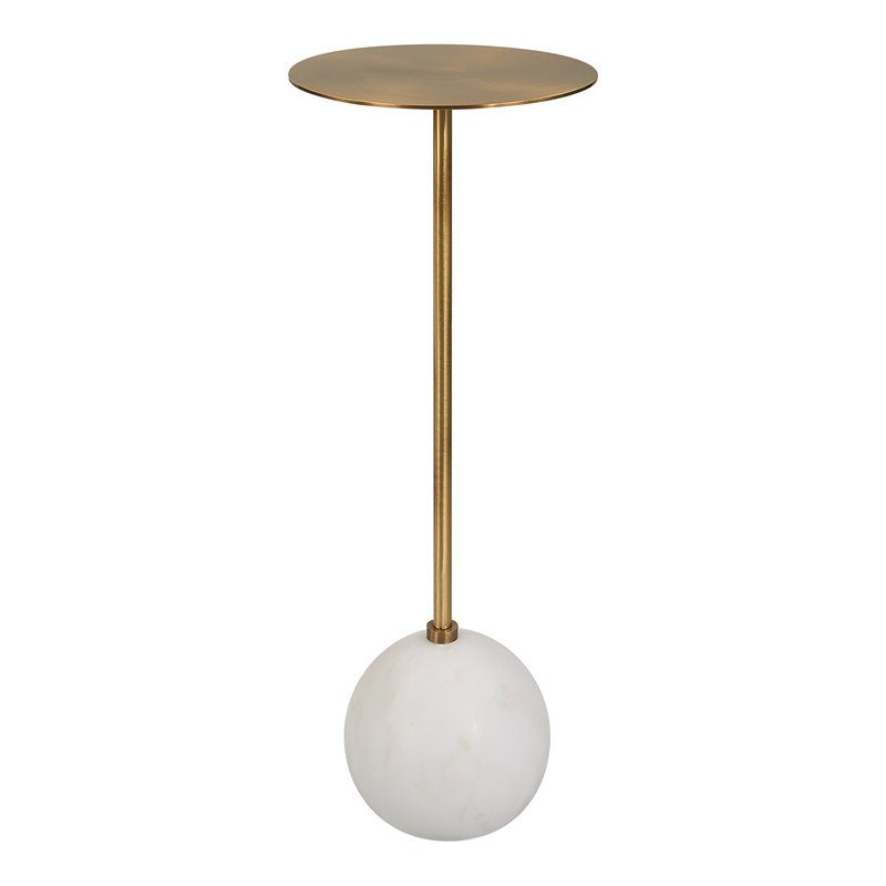 Uttermost Gimlet Contemporary Metal and Marble Drink Table in Honed White/Brass