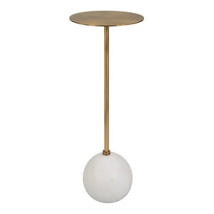 Uttermost Gimlet Contemporary Metal and Marble Drink Table in Honed White/Brass