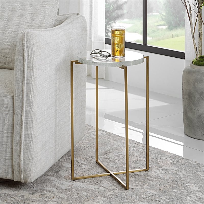 Uttermost Star-Crossed Stainless Steel Base w/Glass Top Accent Table Gold/Clear