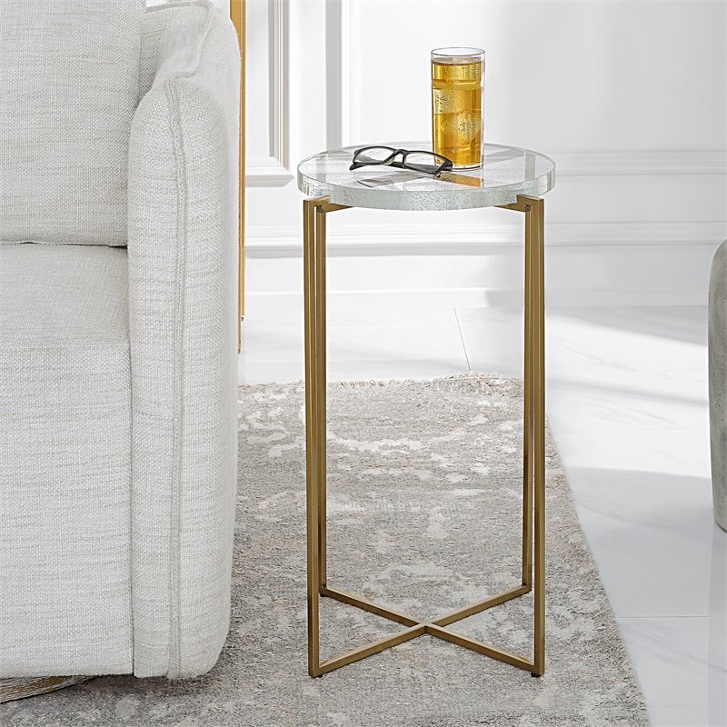 Uttermost Star-Crossed Stainless Steel Base w/Glass Top Accent Table Gold/Clear
