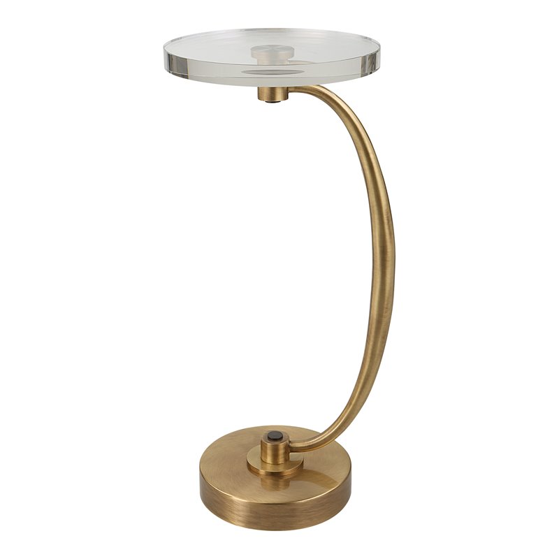 Uttermost Waveney Iron Metal and Crystal Drink Table in Antique Brass/Bronze