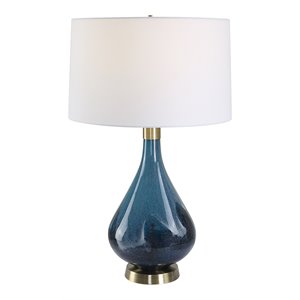 Uttermost Riviera Coastal Steel Glass Table Lamp in Sapphire Blue/Antique Brass