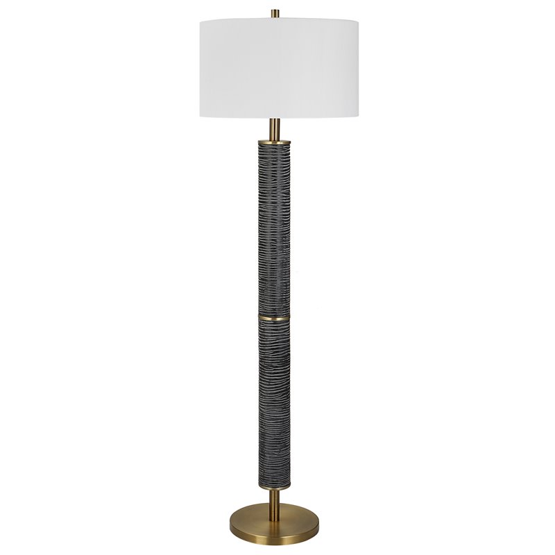 Uttermost Summit Contemporary Resin & Iron Floor Lamp in Gray-black/Brass