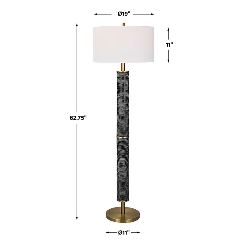 Uttermost Summit Contemporary Resin & Iron Floor Lamp in Gray-black/Brass