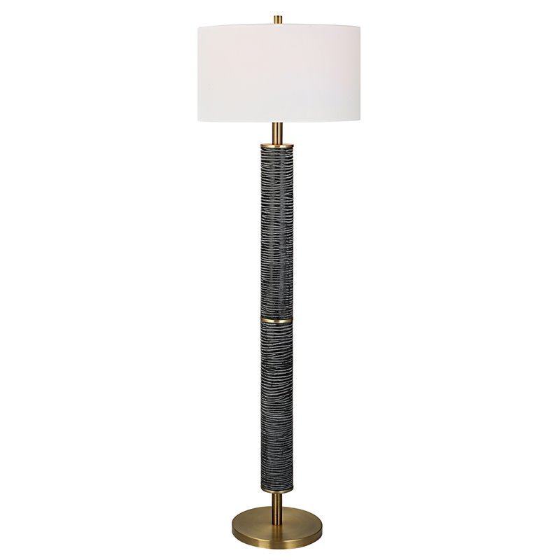 Uttermost Summit Contemporary Resin & Iron Floor Lamp in Gray-black/Brass