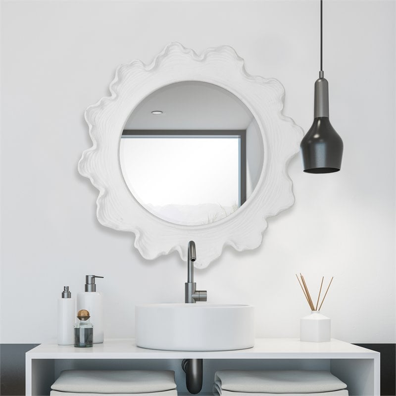 Uttermost Sea Coral Round Coastal Resin Glass and MDF Mirror in White