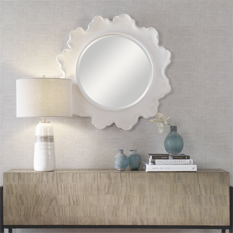 Uttermost Sea Coral Round Coastal Resin Glass and MDF Mirror in White