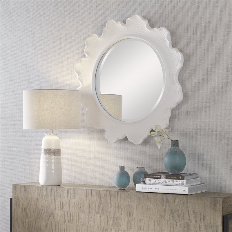 Uttermost Sea Coral Round Coastal Resin Glass and MDF Mirror in White
