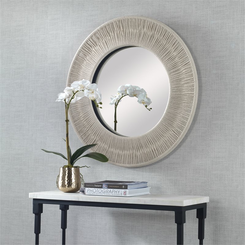 Uttermost Sailors Knot Small Round Iron Rope and MDF Wood Mirror in White