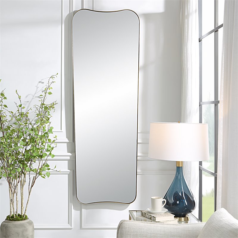 Uttermost Belvoir Stainless Steel and Glass Mirror in Antique Brass