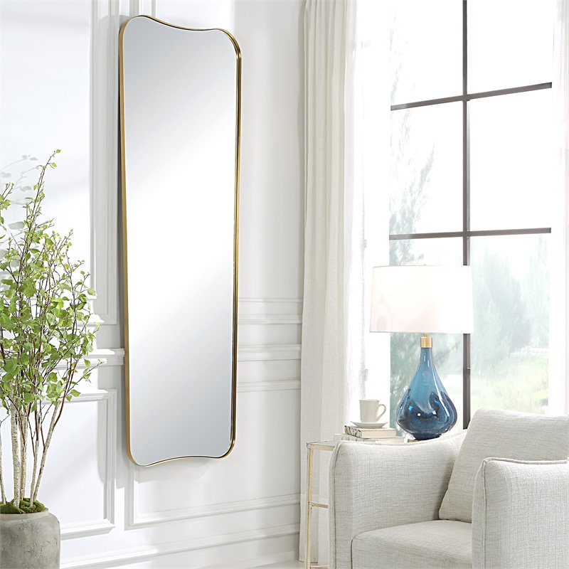 Uttermost Belvoir Stainless Steel and Glass Mirror in Antique Brass