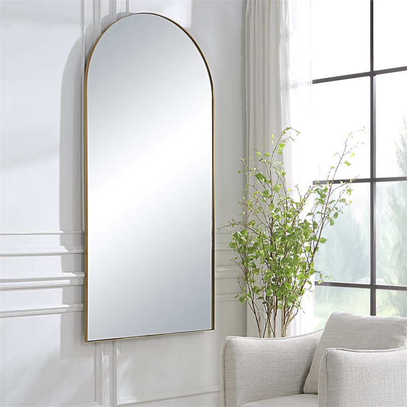 Uttermost Crosley Stainless Steel and MDF Arch Mirror in Antique Brass