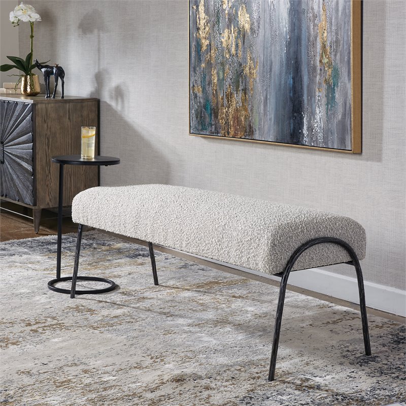 Uttermost Jacobsen Contemporary Fabric and Iron Bench in Warm Gray/Aged Black
