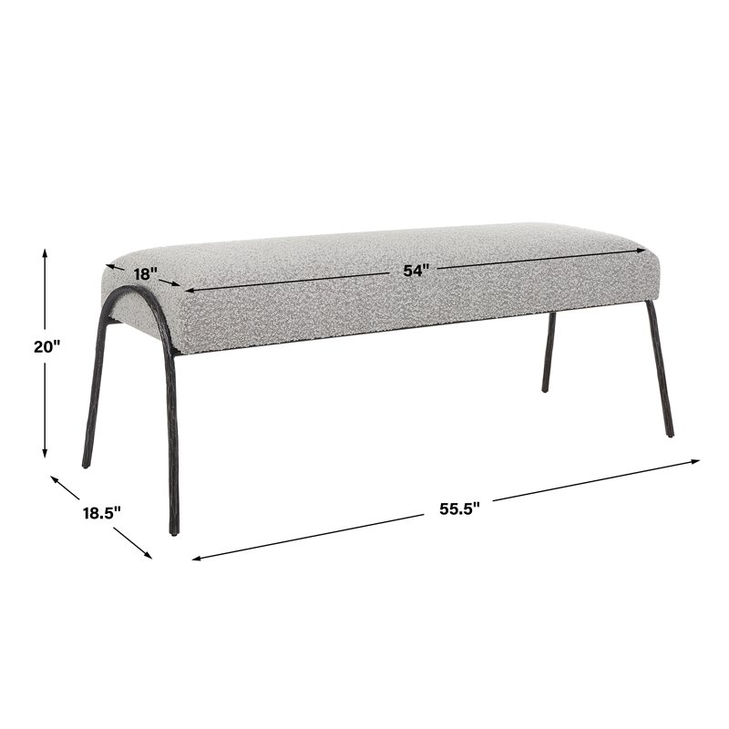 Uttermost Jacobsen Contemporary Fabric and Iron Bench in Warm Gray/Aged Black