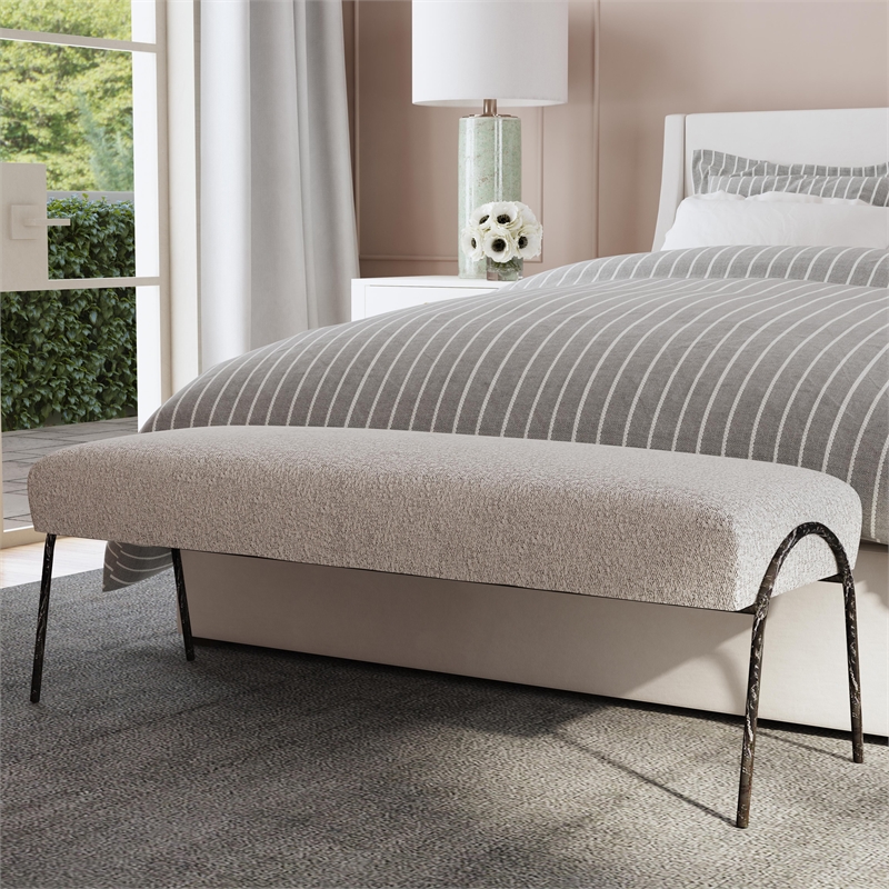 Uttermost Jacobsen Contemporary Fabric and Iron Bench in Warm Gray/Aged Black