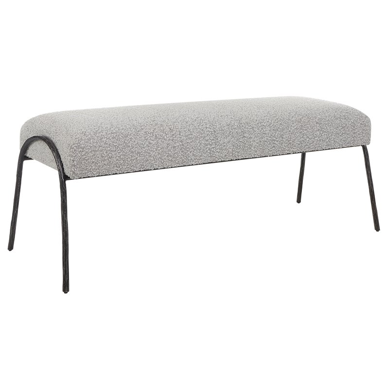Uttermost Jacobsen Contemporary Fabric and Iron Bench in Warm Gray/Aged Black