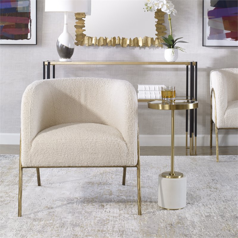 Uttermost Jacobsen Fabric and Iron Shearling Accent Chair in Off White