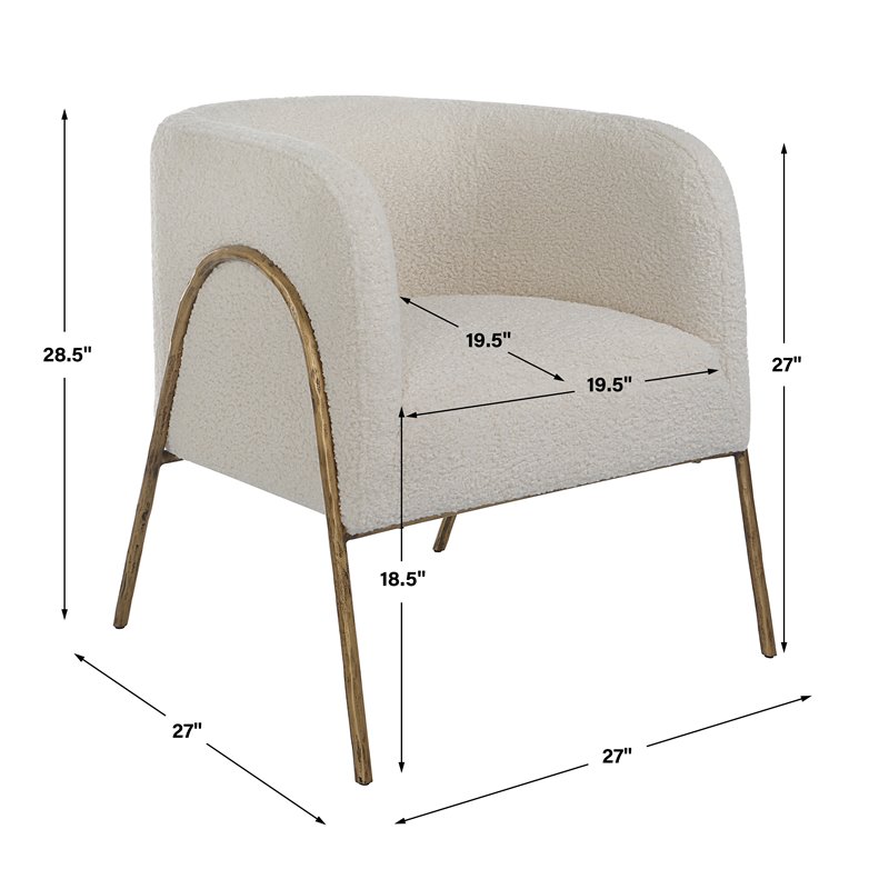 Uttermost Jacobsen Fabric and Iron Shearling Accent Chair in Off White