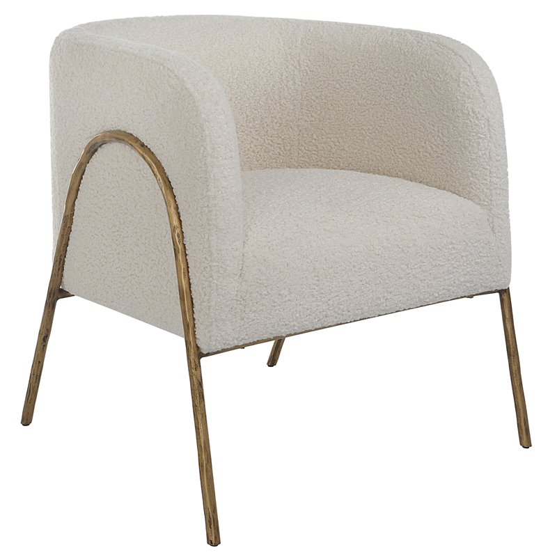 Uttermost Jacobsen Fabric and Iron Shearling Accent Chair in Off White