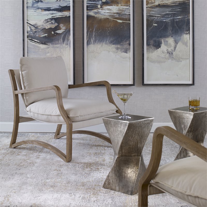 Uttermost Melora Contemporary Fabric and Solid Wood Accent Chair in Natural