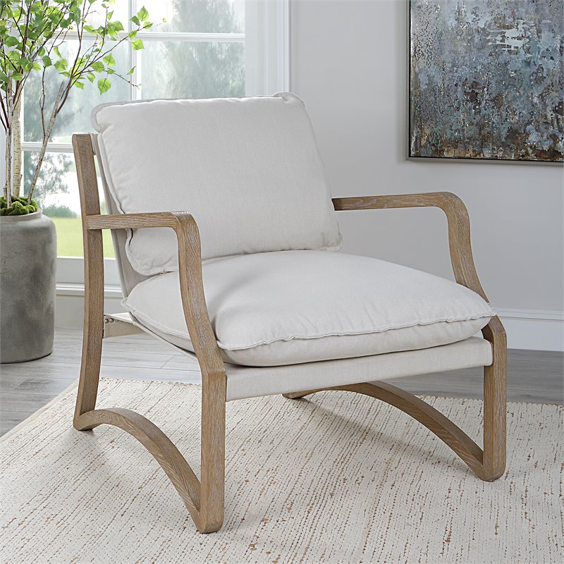 Uttermost Melora Contemporary Fabric and Solid Wood Accent Chair in Natural