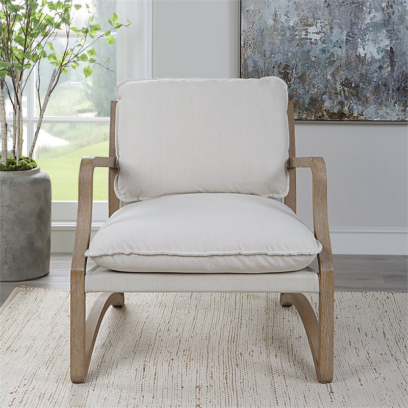 Uttermost Melora Contemporary Fabric and Solid Wood Accent Chair in Natural