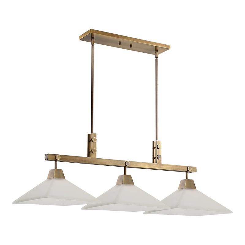 Uttermost Brookdale 3-Light Farmhouse Steel Metal Linear Chandelier in Brass