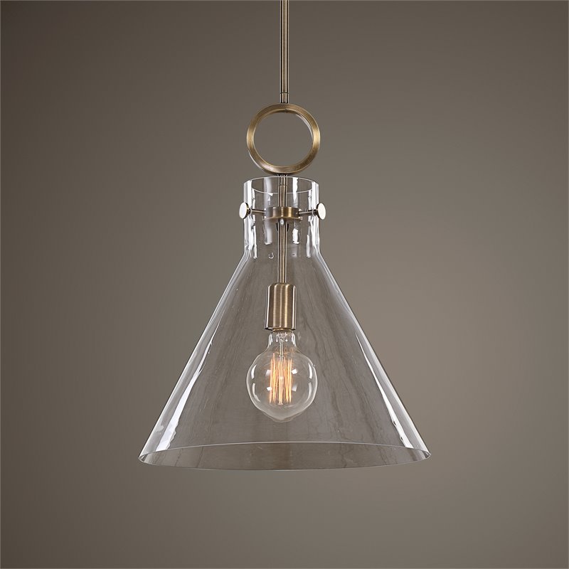 Uttermost Imbuto 1-Light Glass/Steel Metal Funnel Pendant in Aged Brass
