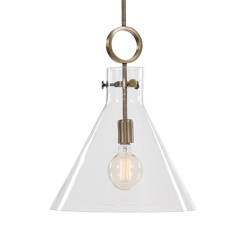 Uttermost Imbuto 1-Light Glass/Steel Metal Funnel Pendant in Aged Brass
