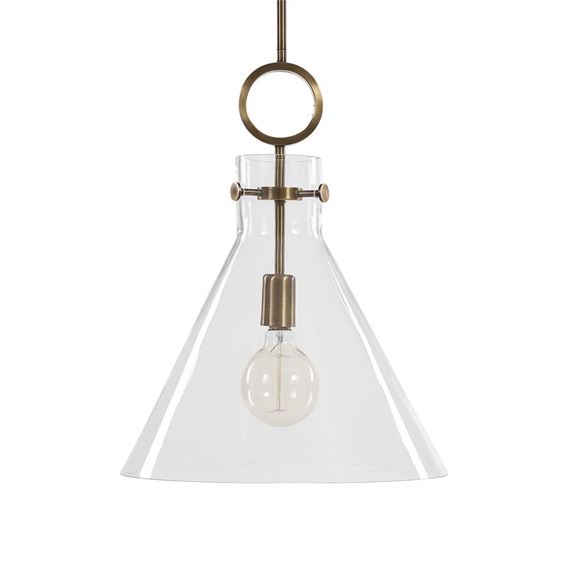 Uttermost Imbuto 1-Light Glass/Steel Metal Funnel Pendant in Aged Brass