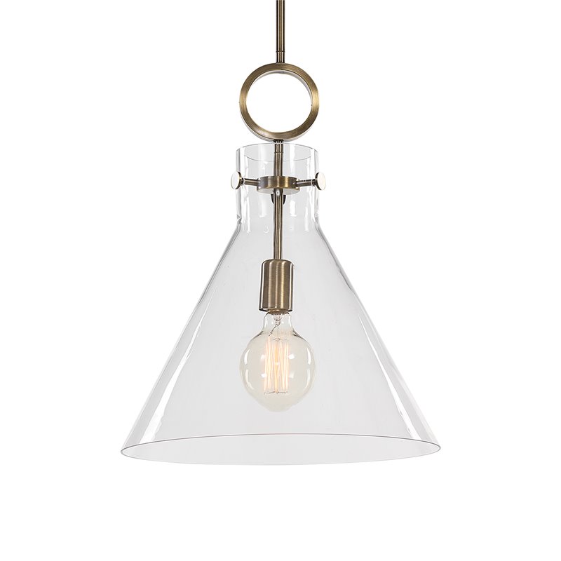 Uttermost Imbuto 1-Light Glass/Steel Metal Funnel Pendant in Aged Brass