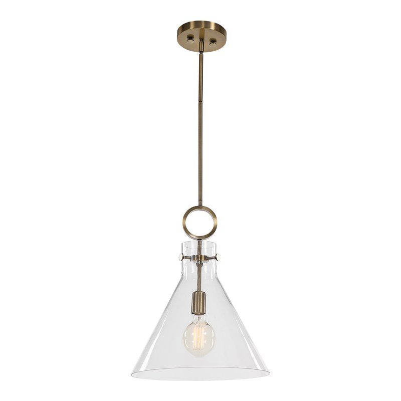 Uttermost Imbuto 1-Light Glass/Steel Metal Funnel Pendant in Aged Brass