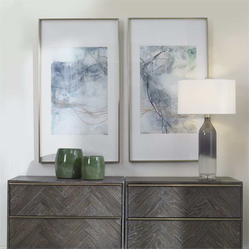Uttermost Undulating Oro Abstract Aluminum Prints in Blue/Ivory (Set of 2)