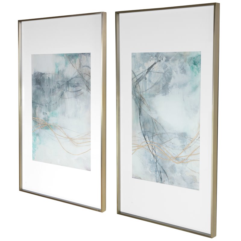 Uttermost Undulating Oro Abstract Aluminum Prints in Blue/Ivory (Set of 2)