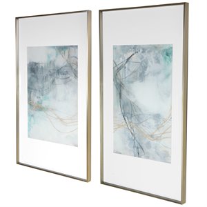 Uttermost Undulating Oro Abstract Aluminum Prints in Blue/Ivory (Set of 2)