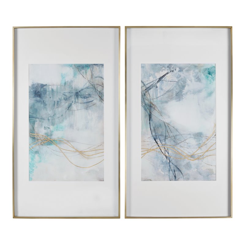Uttermost Undulating Oro Abstract Aluminum Prints in Blue/Ivory (Set of 2)