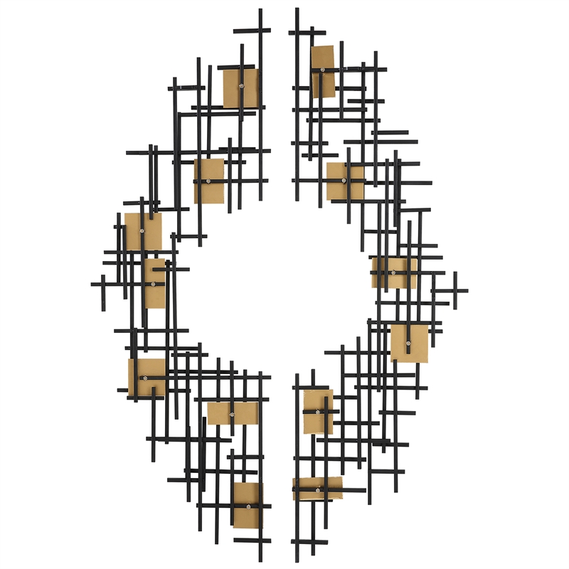 Uttermost Reflection Iron Metal Grid Wall Decor in Matte Black (Set of 2)