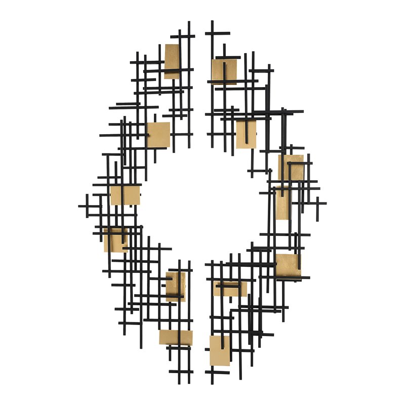Uttermost Reflection Iron Metal Grid Wall Decor in Matte Black (Set of 2)