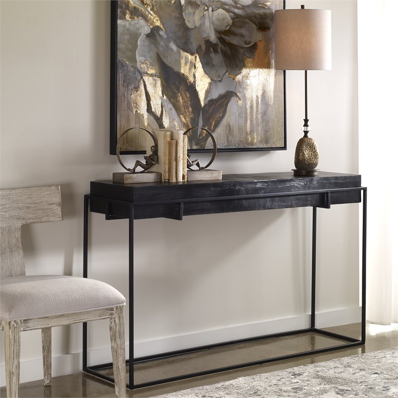 Uttermost Telone Iron Metal and Aluminum Console Table in Antique Black