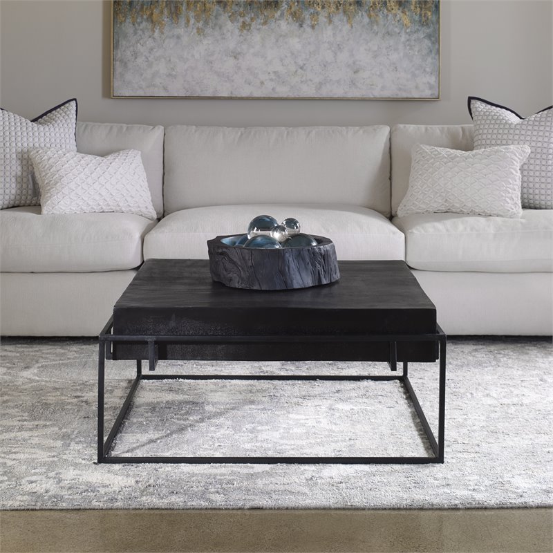 Uttermost Telone Iron Metal and Aluminum Coffee Table in Antique Black