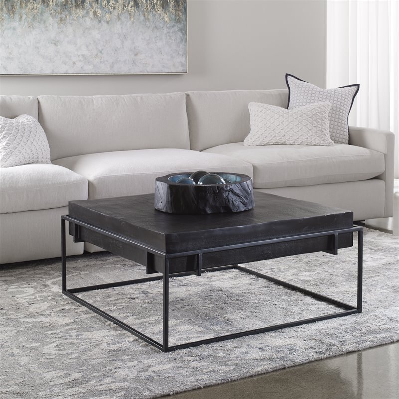 Uttermost Telone Iron Metal and Aluminum Coffee Table in Antique Black