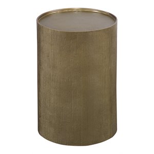 Uttermost Adrina Textured Reeded Exterior Drum Aluminum Accent Table in Gold