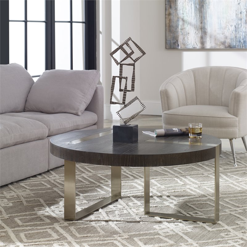 Uttermost Converge Round MDF Wood and Metal Coffee Table in Pewter