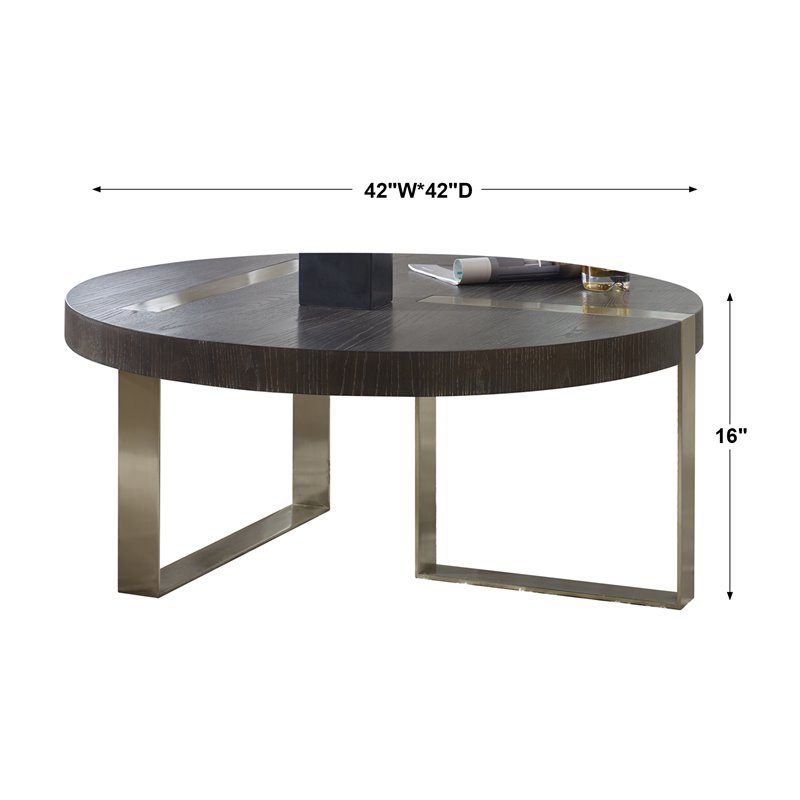 Uttermost Converge Round MDF Wood and Metal Coffee Table in Pewter